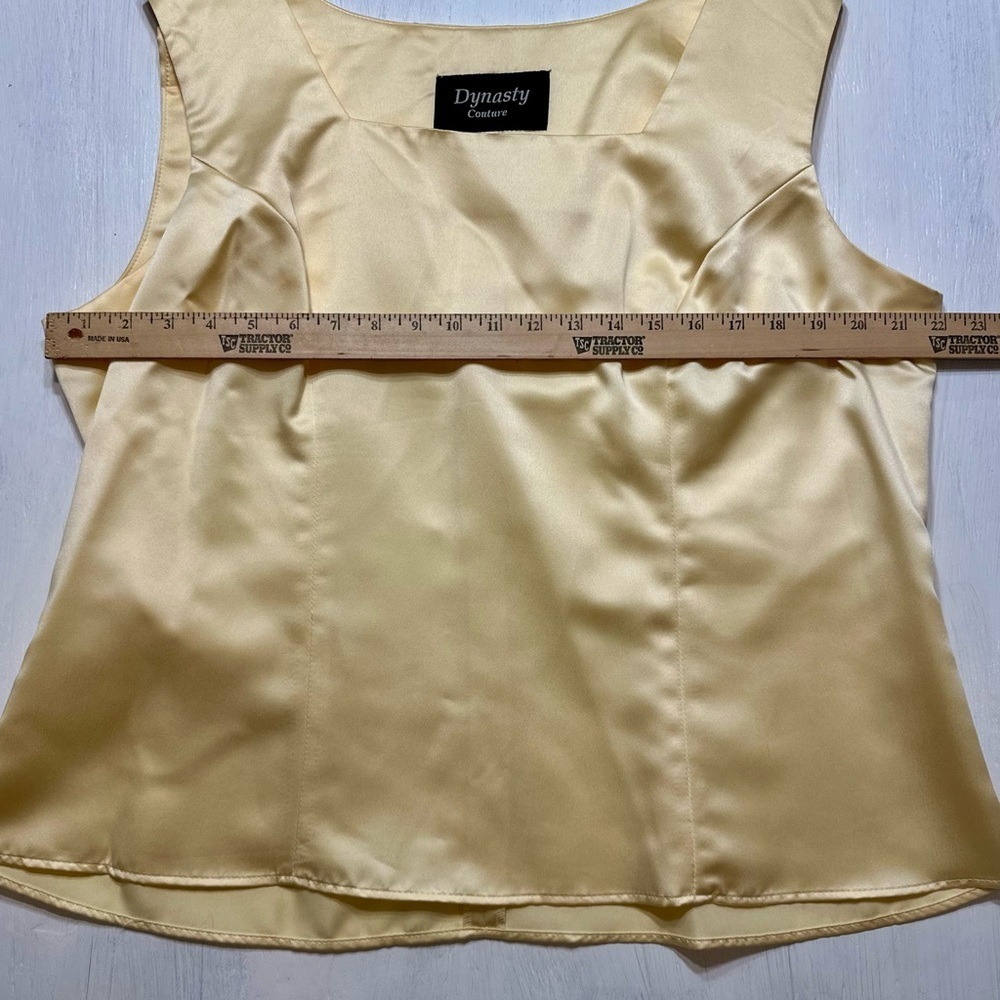 Vintage Dynasty Couture Yellow 2 Pc Set Satin Top & Skirt Formal Outfit - Picture 3 of 14